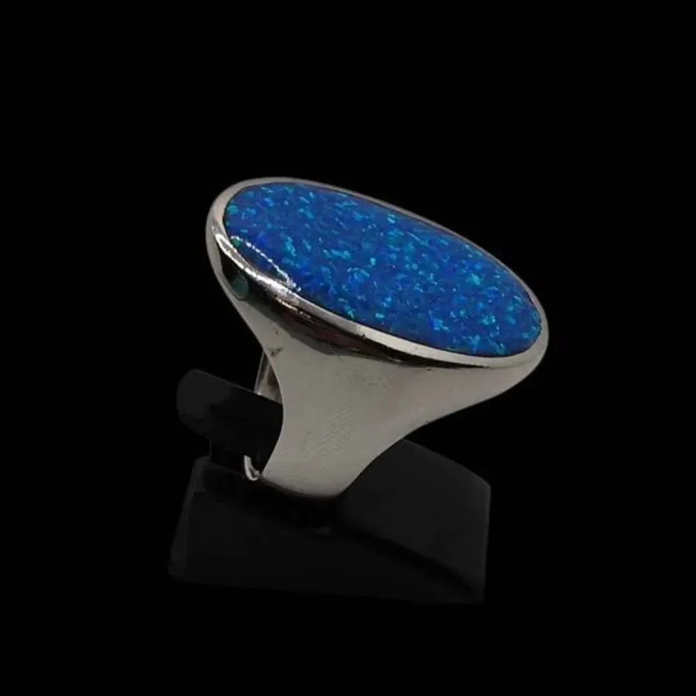 Vibrant Blue Lab-Created Opal Large Statement Ring - Size 9
